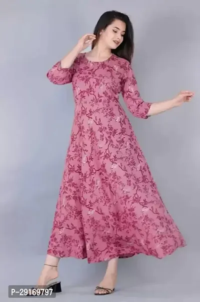 Elegant Pink Rayon Printed Anarkali Kurti for Women-thumb0