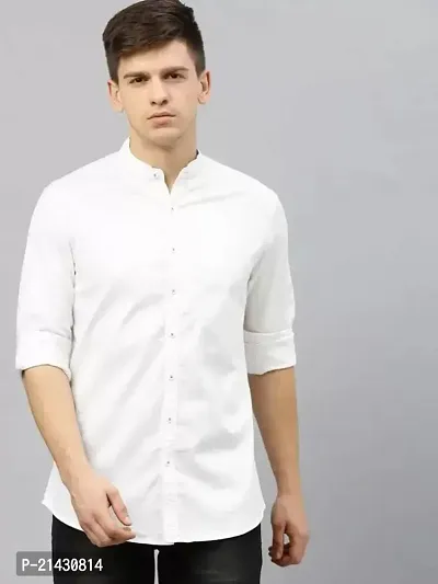 Stylish White Cotton Long Sleeves Shirts For Men-thumb0