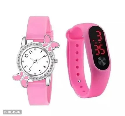 Stylish Pink Silicone Analog Watches For Women Combo