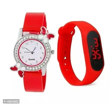 Stylish Red Silicone Analog Watches For Women Combo