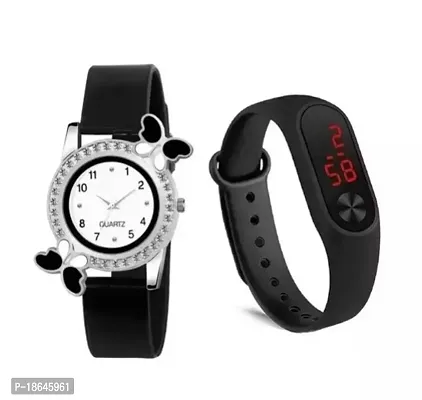 Stylish Black Silicone Analog Watches For Women Combo