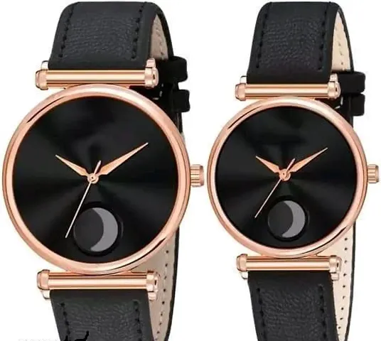 Stylish Synthetic Leather Analog Couple Watches For Men and Women