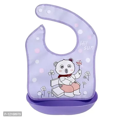 Baby Tailor Waterproof Silicone Roll up Washable Crumb Catcher Baby Feeding Eating Bibs with Food Catching Pocket-thumb0