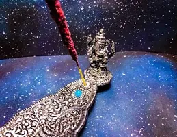 Oxidized Metal Silver Color Kelapatti Design Agarbatti Stand Incense Holder Ash Catcher with Ganesh Statue Brass, Iron Incense Holder (Silver) 12 inches big Size-thumb3