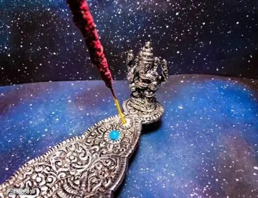 Oxidized Metal Silver Color Kelapatti Design Agarbatti Stand Incense Holder Ash Catcher with Ganesh Statue Brass, Iron Incense Holder (Silver) 12 inches big Size-thumb4