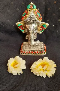 Silver Metal Ganesha Idol Showpiece with Stone Work-thumb2