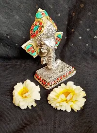 Silver Metal Ganesha Idol Showpiece with Stone Work-thumb3