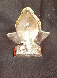 Silver Metal Ganesha Idol Showpiece with Stone Work-thumb1