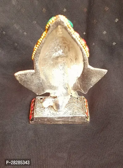 Silver Metal Ganesha Idol Showpiece with Stone Work-thumb2
