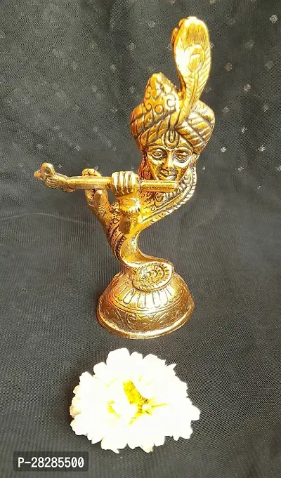 Stylish Golden Metal Handcrafted Lord Krishna Playing Flute Statue