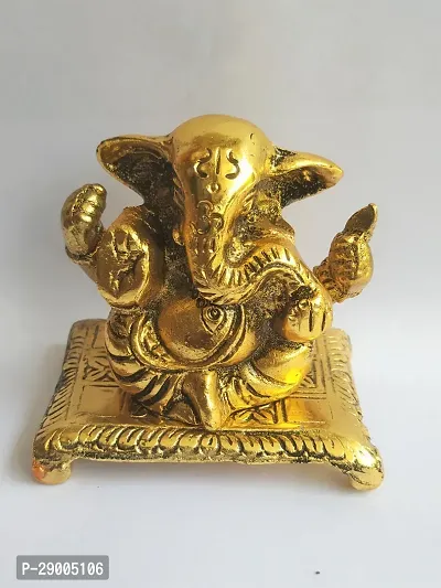 Beautiful Golden Lord Ganesh Sit on Chowki Aluminium Metal Statue