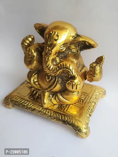 Beautiful Golden Lord Ganesh Sit on Chowki Aluminium Metal Statue-thumb3