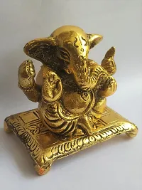 Beautiful Golden Lord Ganesh Sit on Chowki Aluminium Metal Statue-thumb3