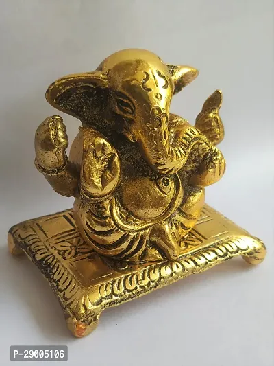 Beautiful Golden Lord Ganesh Sit on Chowki Aluminium Metal Statue-thumb4