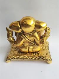 Beautiful Golden Lord Ganesh Sit on Chowki Aluminium Metal Statue-thumb1