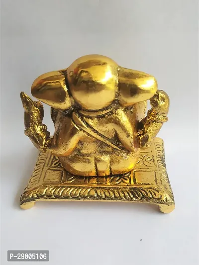 Beautiful Golden Lord Ganesh Sit on Chowki Aluminium Metal Statue-thumb2