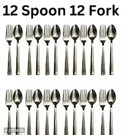 Stainless Steel Dinner Fork  Spoon Set Silver (Pack of 12 Spoon and 12 Fork) cutlery  flatware set