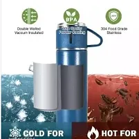 Latest Steel Vacuum Flask Set with 3 Stainless Steel Cups Combo - 500ml - Keeps HOT/Cold | Ideal Gift for Winter-thumb3