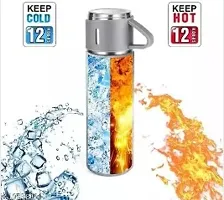 Latest Steel Vacuum Flask Set with 3 Stainless Steel Cups Combo - 500ml - Keeps HOT/Cold | Ideal Gift for Winter-thumb1