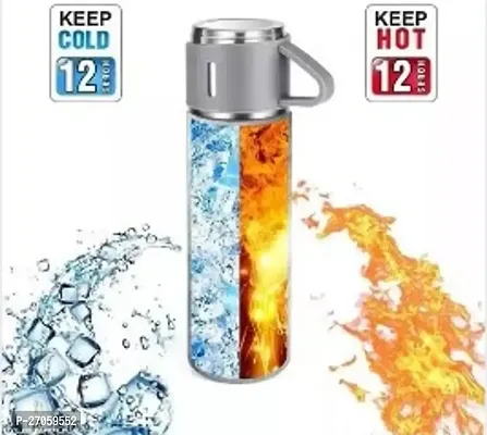 Latest Steel Vacuum Flask Set with 3 Stainless Steel Cups Combo - 500ml - Keeps HOT/Cold | Ideal Gift for Winter-thumb2