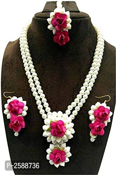 Urbalaa Floret Dark Pink Gota Patti Necklace For Mehandi/Haldi-thumb0