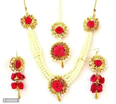 Pink Gota Patti Necklace, Earrings, Bracelet  Maang Tika for Women  Girls (Mehandi/Haldi)