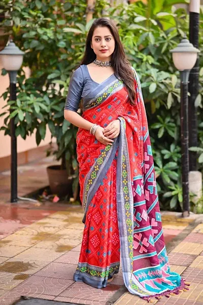 Beautiful Art Silk Bandhani Women Saree with Blouse piece