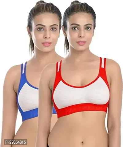 Womens Imported Cotton Sports Bra Non-Padded Non-Wired Daily Workout Sport Bra Combo - Pack of 3
