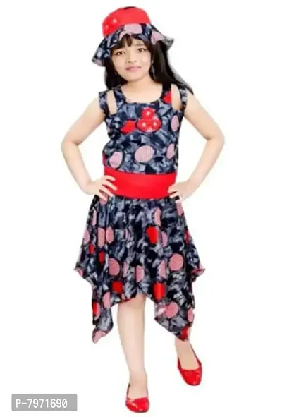 Girls Multicolour frock with Grey Cap-thumb0