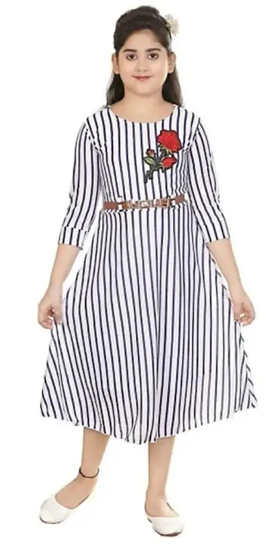 Girls Striped Blend Fit And Flare Dress