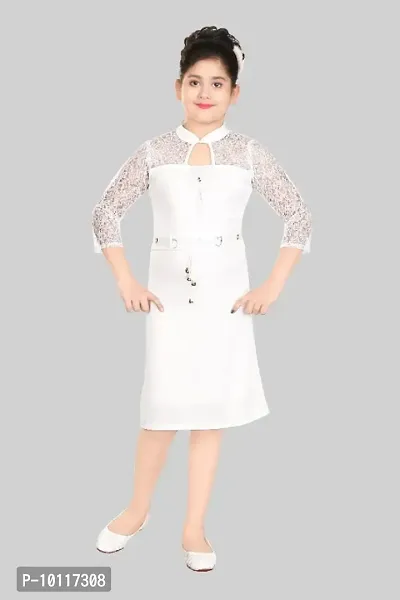 PARTY WEAR GIRLS SOLID WHITE FROCK WITH NET SLEEVES