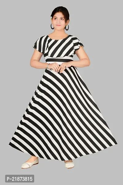 GIRLS PARTY WEAR BLACK STRIPE GOWN