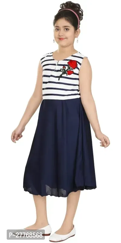 Girls Cotton Blend Stripe Frock-thumb0