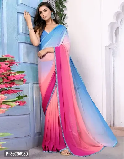 Beautiful Georgette Colourblocked Women Saree with Blouse Piece-thumb0