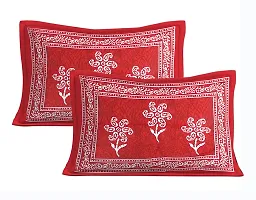 Comfortable Red Cotton Printed Double 1 Bedsheet + 2 Pillowcovers-thumb2