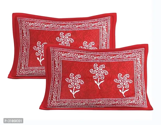 Comfortable Red Cotton Printed Double 1 Bedsheet + 2 Pillowcovers-thumb3