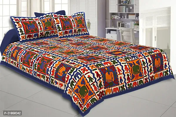 Comfortable Multicoloured Cotton Printed Double 1 Bedsheet + 2 Pillowcovers