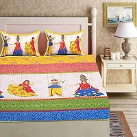 Comfortable Cotton Printed Double 1 Bedsheet + 2 Pillowcovers-thumb1