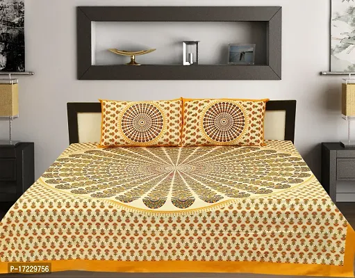 Stylish Cotton Printed Double Bedsheet with Pillow Covers