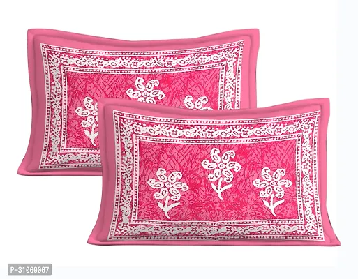 Comfortable Pink Cotton Printed Double 1 Bedsheet + 2 Pillowcovers-thumb2