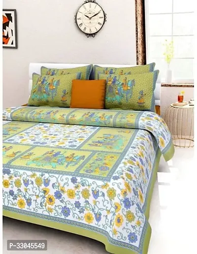 Comfortable Cotton Printed Double 1 Bedsheet + 2 Pillowcovers