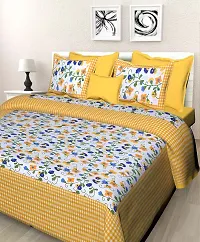 Comfortable Yellow Cotton Printed Double 1 Bedsheet + 2 Pillowcovers-thumb2