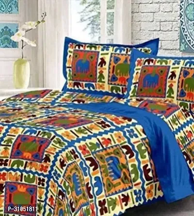 Comfortable Multicoloured Cotton Printed Double 1 Bedsheet + 2 Pillowcovers-thumb2