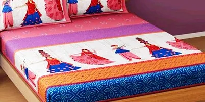 Comfortable Cotton Printed Double 1 Bedsheet + 2 Pillowcovers-thumb1