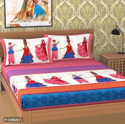 Comfortable Multicoloured Cotton Printed Double 1 Bedsheet + 2 Pillowcovers-thumb0