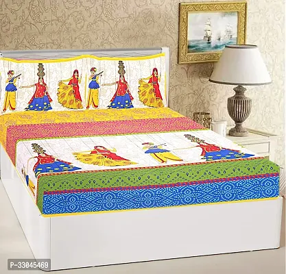 Comfortable Cotton Printed Double 1 Bedsheet + 2 Pillowcovers-thumb0