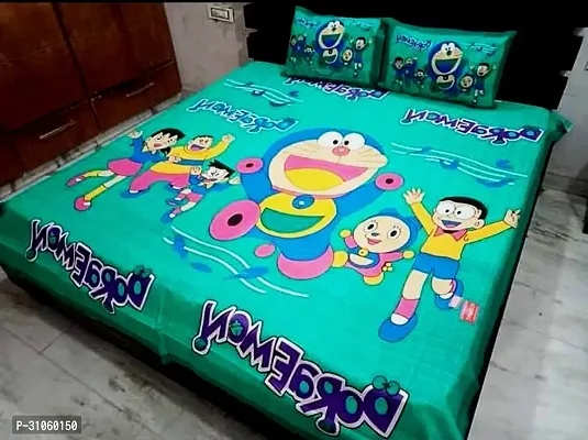 Comfortable Green Cotton Printed Double 1 Bedsheet + 2 Pillowcovers-thumb0