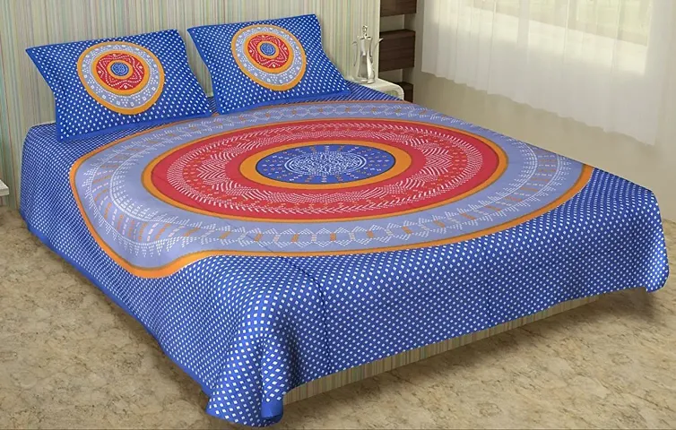 Printed Cotton Double Bedsheet with 2 Pillow Cover