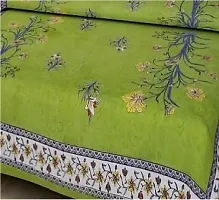 Comfortable Green Cotton Printed Double 1 Bedsheet + 2 Pillowcovers-thumb1