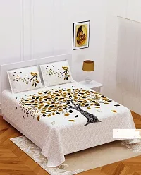 Comfortable White Cotton Printed Double 1 Bedsheet + 2 Pillowcovers-thumb2